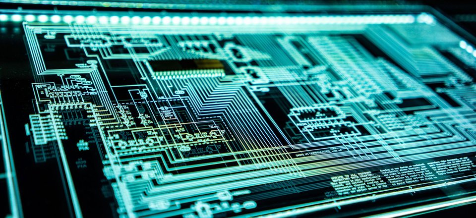 Internal shot of a circuit board.