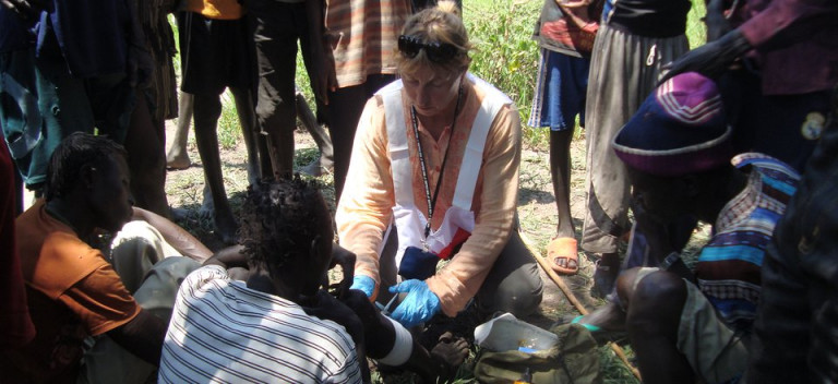 A nurse treating patients.