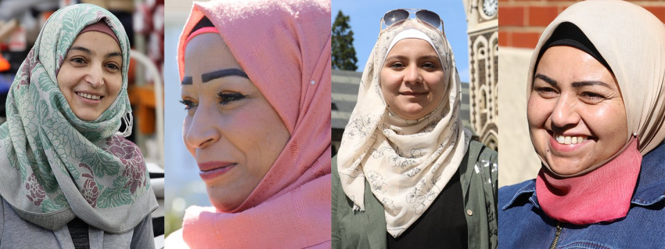 Portrait composite of four women.