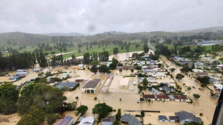 Aerial view of flooded town