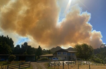 Port Hills fire from near Governors Bay