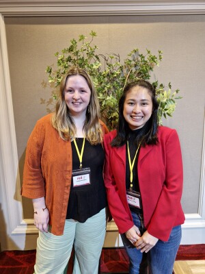 Two women standing together Lauren McInnes (left) with Michelle Chew, chair of IFRC Youth Commission