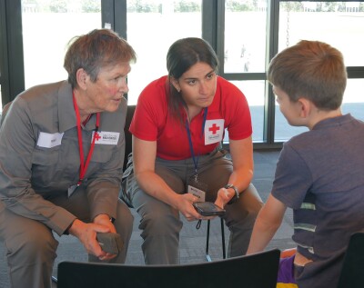 Ten year old Sam Mellow role plays being separated from his family in the 2026 North Island Pacific Wave excercise in Tauranga