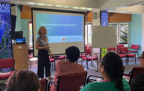 Sarah Gribbin running Psychological First Aid courses in Hastings after Cyclone Gabrielle
