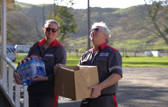 DWST leaders Krystal Boyes and Nick Webb unload supplies in Wairoa after 2024 floods - P6A5940