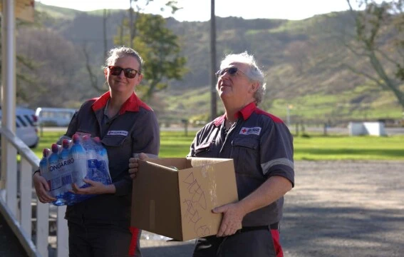 DWST leaders Krystal Boyes and Nick Webb unload supplies in Wairoa after 2024 floods - P6A5940