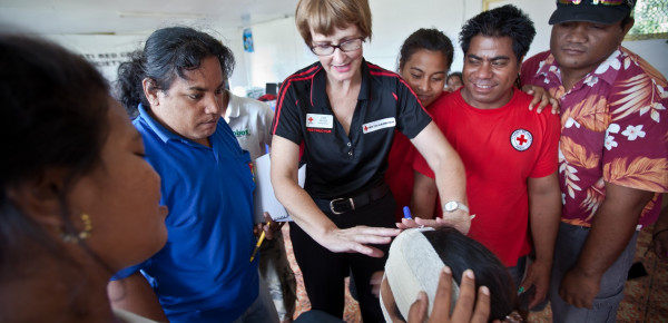 First aid training by Red Cross worker