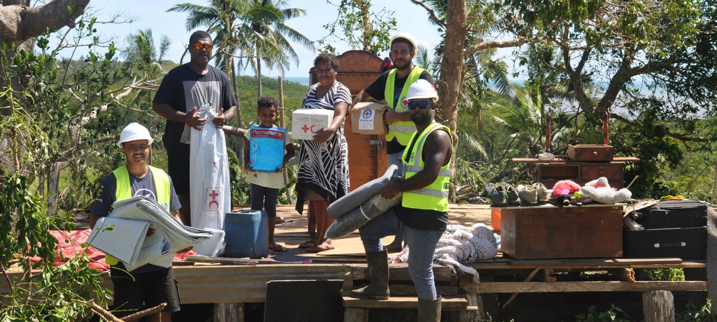 People with emergency aid items.