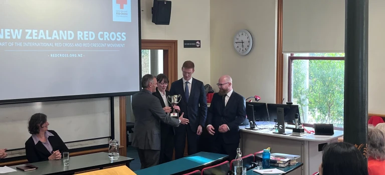 John Dyer presents Victoria University with IHL Moot cup