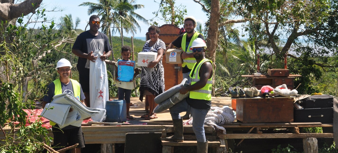 People with emergency aid items.