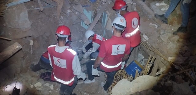 Red Crescent rescue workers after Morocco earthquake Sep 2023